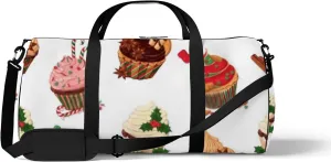 Sports Gym Bag for Women and Men Waterproof Colorful Christmas Cupcakes Pattern Duffel Bag Lightweight Carryon Traveling Boarding Gripsack