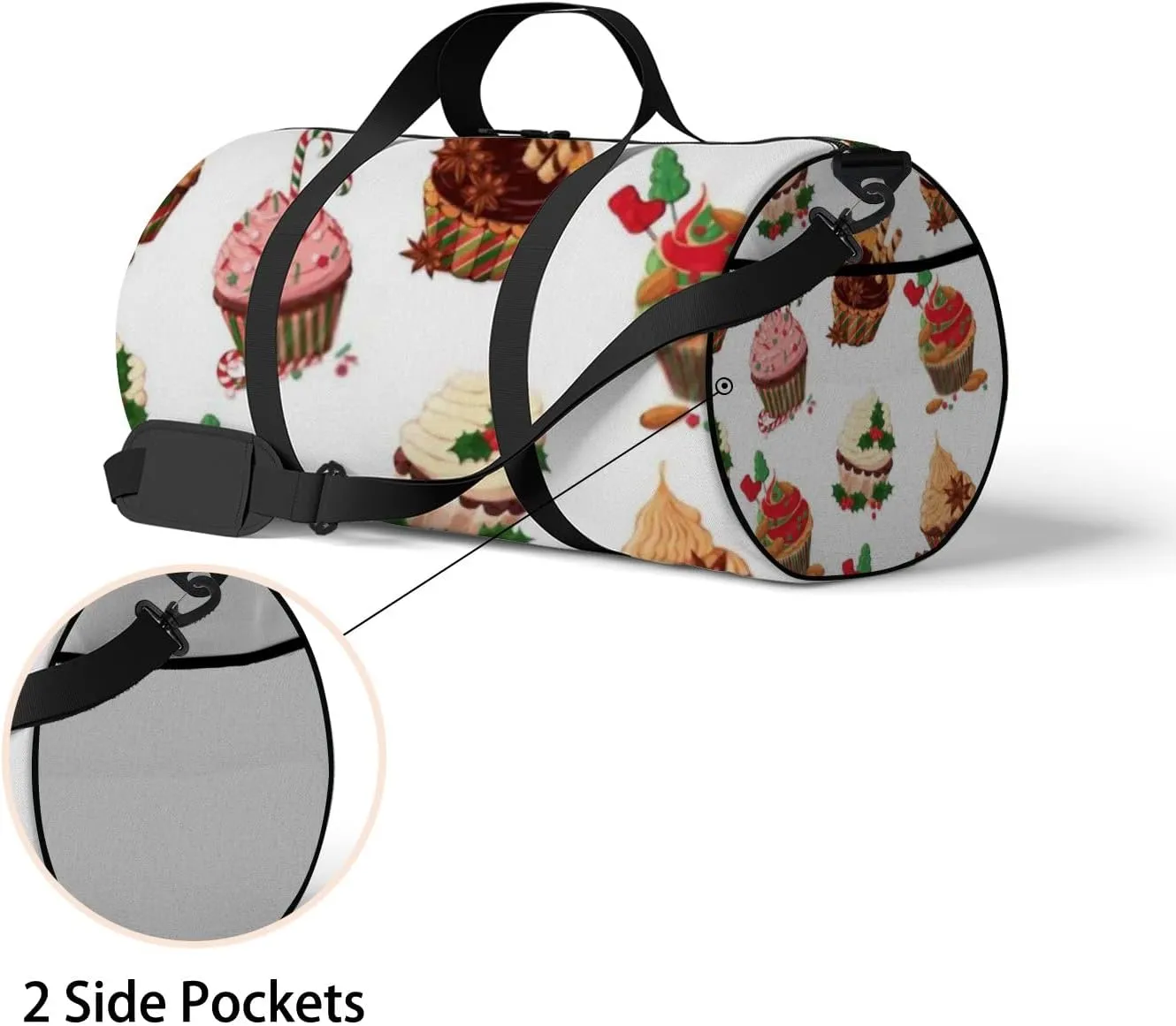 Sports Gym Bag for Women and Men Waterproof Colorful Christmas Cupcakes Pattern Duffel Bag Lightweight Carryon Traveling Boarding Gripsack