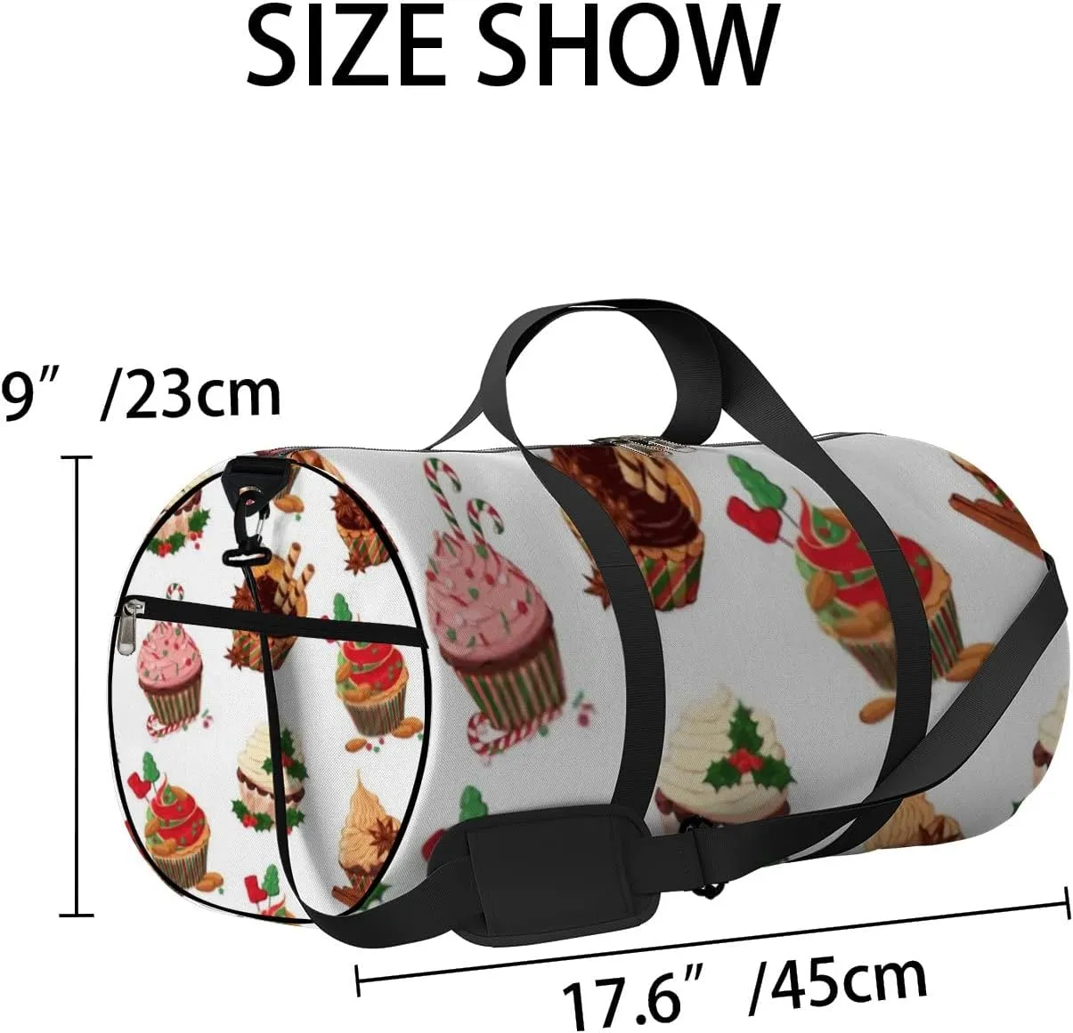Sports Gym Bag for Women and Men Waterproof Colorful Christmas Cupcakes Pattern Duffel Bag Lightweight Carryon Traveling Boarding Gripsack