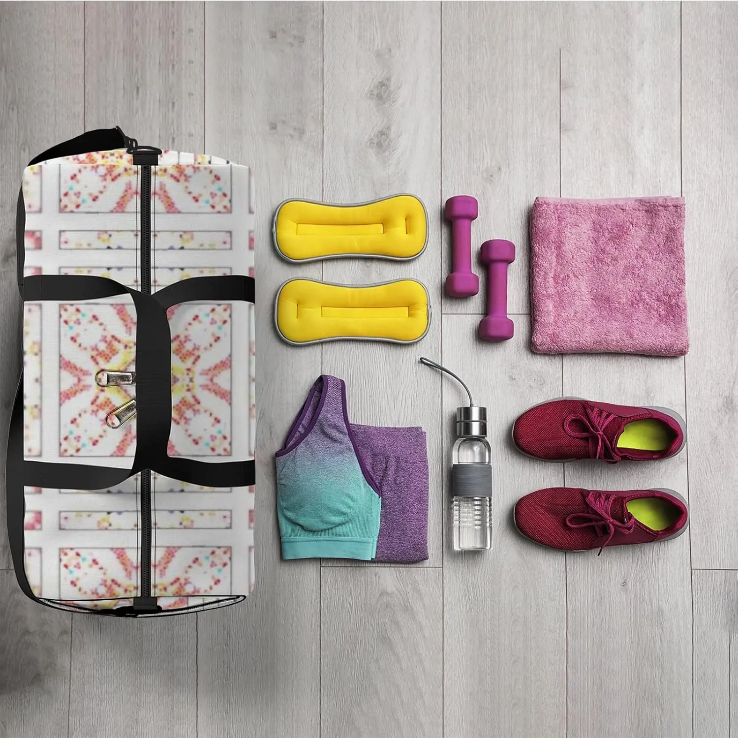 Sports Gym Bag for Women and Men Waterproof Colorful Mosaic Pattern Duffel Bag Lightweight Carryon Traveling Boarding Gripsack