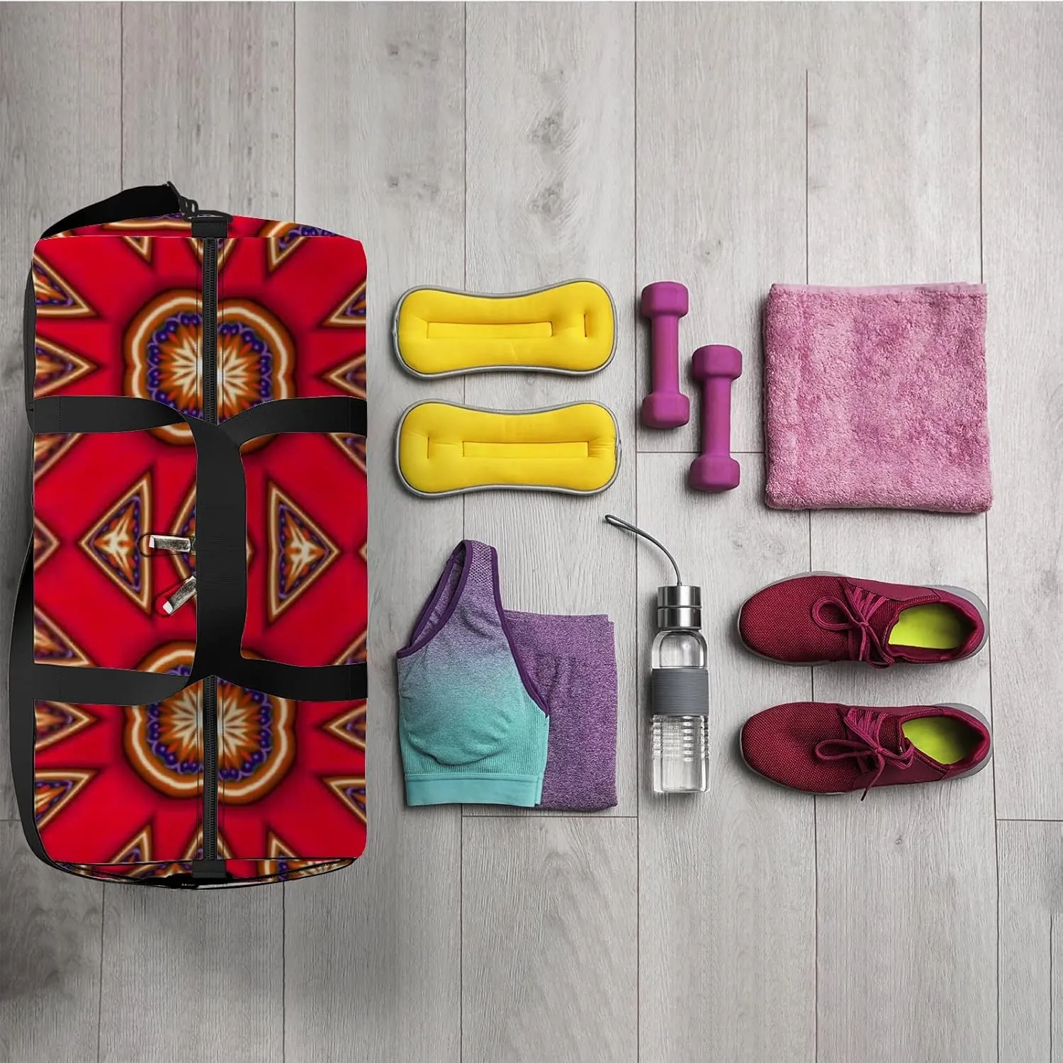 Sports Gym Bag for Women and Men Waterproof Colorful Patterns Duffel Bag Lightweight Carryon Traveling Boarding Gripsack