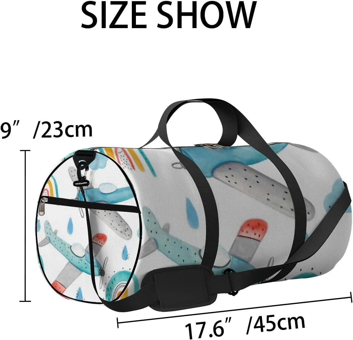 Sports Gym Bag for Women and Men Waterproof Cute Aircraft Rainbows Clouds White Duffel Bag Lightweight Carryon Traveling Boarding Gripsack