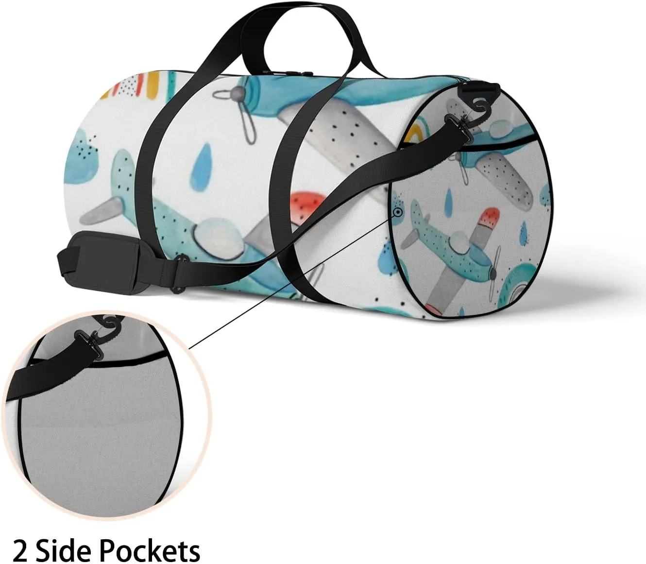 Sports Gym Bag for Women and Men Waterproof Cute Aircraft Rainbows Clouds White Duffel Bag Lightweight Carryon Traveling Boarding Gripsack