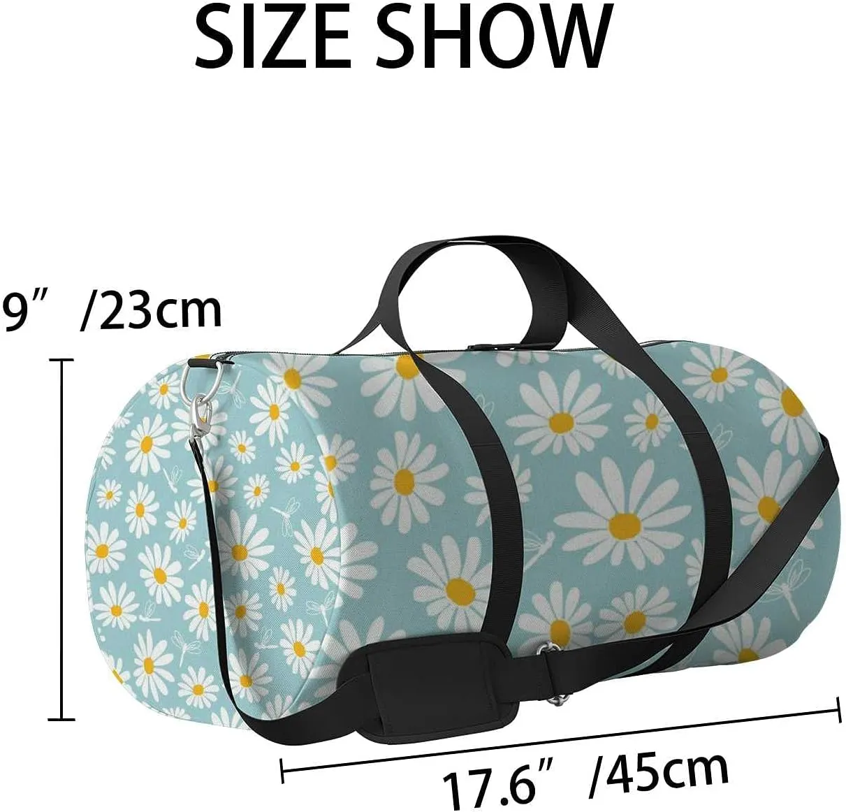 Sports Gym Bag for Women and Men Waterproof Daisy Flower Pattern Dragonfly Duffel Bag Lightweight Carryon Traveling Boarding Gripsack