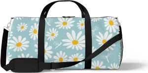 Sports Gym Bag for Women and Men Waterproof Daisy Flower Pattern Dragonfly Duffel Bag Lightweight Carryon Traveling Boarding Gripsack