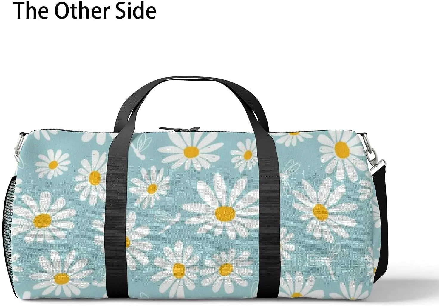 Sports Gym Bag for Women and Men Waterproof Daisy Flower Pattern Dragonfly Duffel Bag Lightweight Carryon Traveling Boarding Gripsack