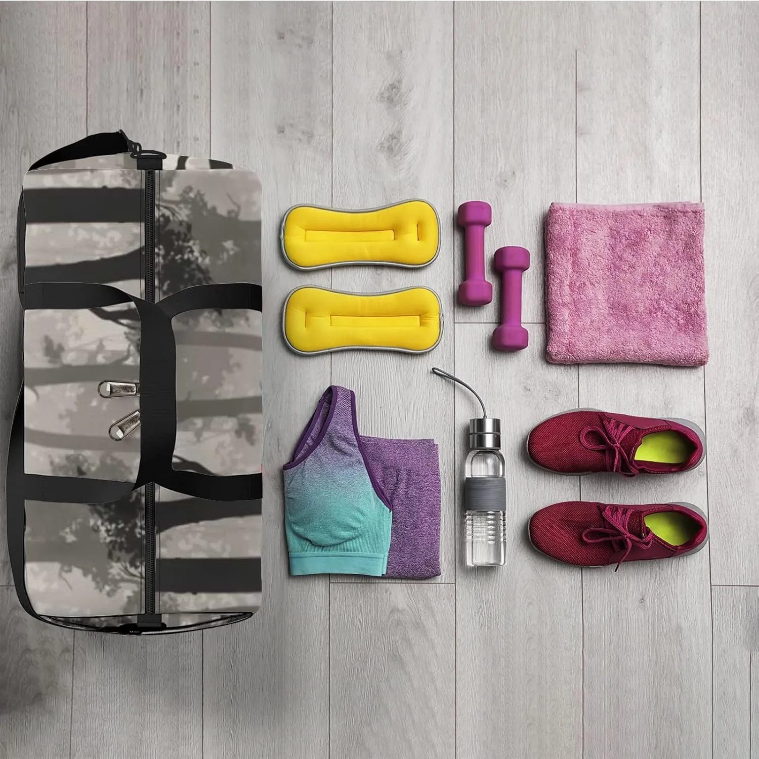 Sports Gym Bag for Women and Men Waterproof Deciduous Forest Birds Deer Duffel Bag Lightweight Carryon Traveling Boarding Gripsack