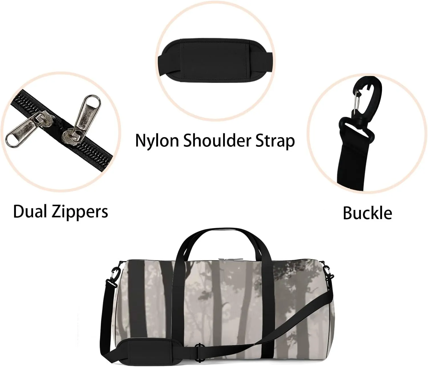 Sports Gym Bag for Women and Men Waterproof Deciduous Forest Birds Deer Duffel Bag Lightweight Carryon Traveling Boarding Gripsack