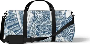 Sports Gym Bag for Women and Men Waterproof Doodle Line Art Style Duffel Bag Lightweight Carryon Traveling Boarding Gripsack