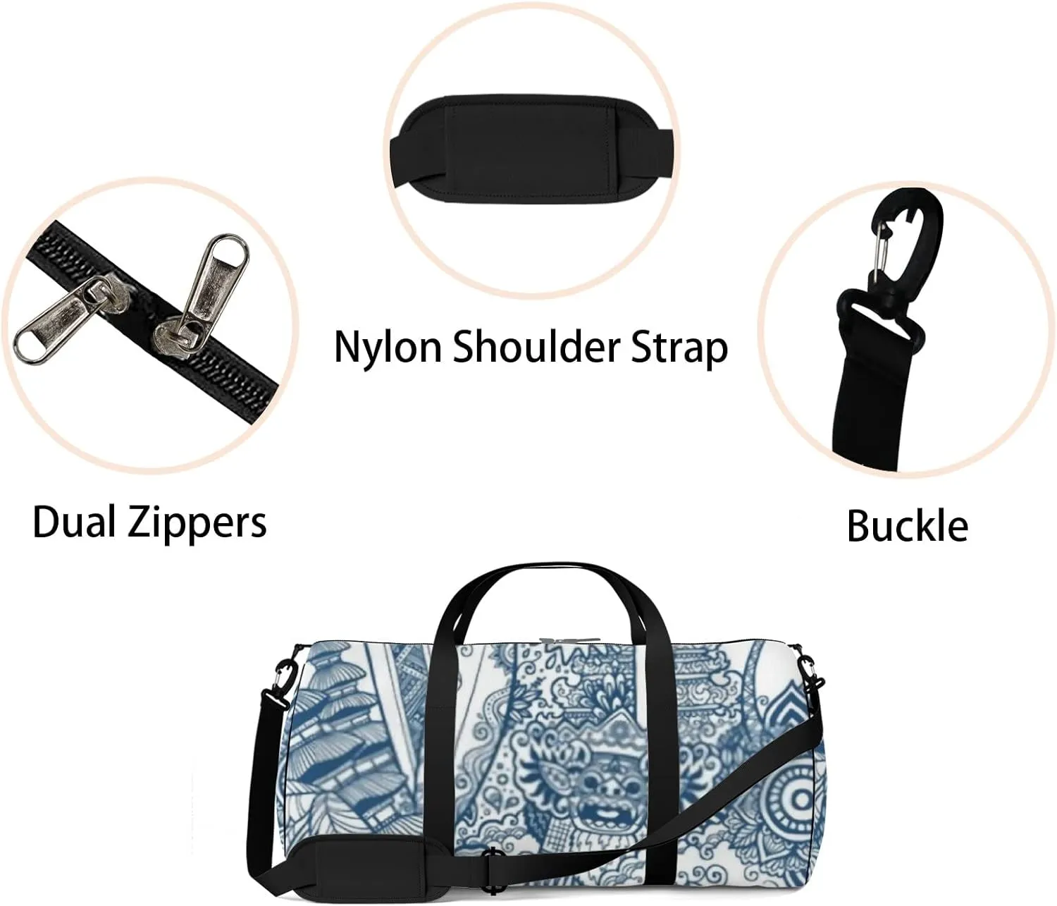 Sports Gym Bag for Women and Men Waterproof Doodle Line Art Style Duffel Bag Lightweight Carryon Traveling Boarding Gripsack