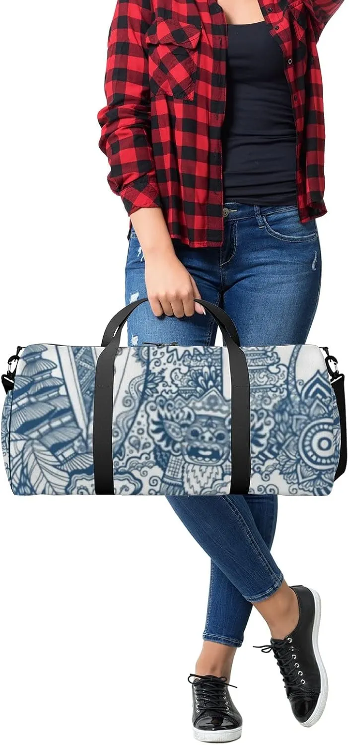 Sports Gym Bag for Women and Men Waterproof Doodle Line Art Style Duffel Bag Lightweight Carryon Traveling Boarding Gripsack