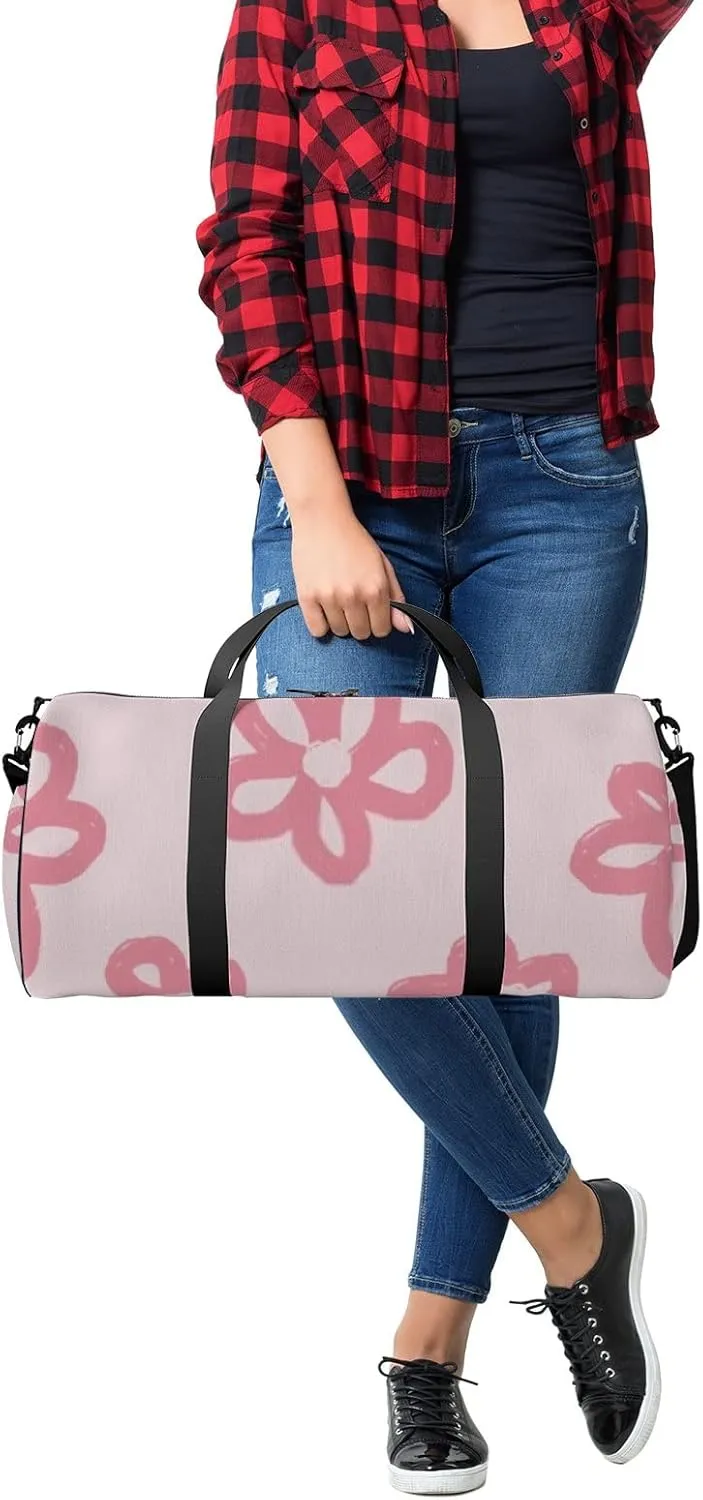 Sports Gym Bag for Women and Men Waterproof Floral Pattern Pink Duffel Bag Lightweight Carryon Traveling Boarding Gripsack