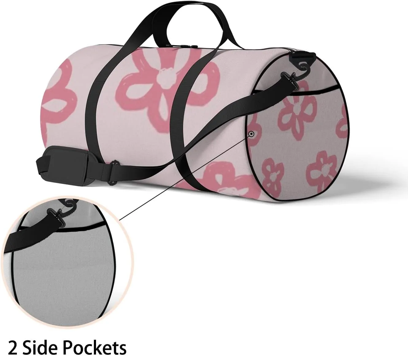 Sports Gym Bag for Women and Men Waterproof Floral Pattern Pink Duffel Bag Lightweight Carryon Traveling Boarding Gripsack