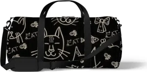 Sports Gym Bag for Women and Men Waterproof Hand Drawn Cats Pattern Black Duffel Bag Lightweight Carryon Traveling Boarding Gripsack