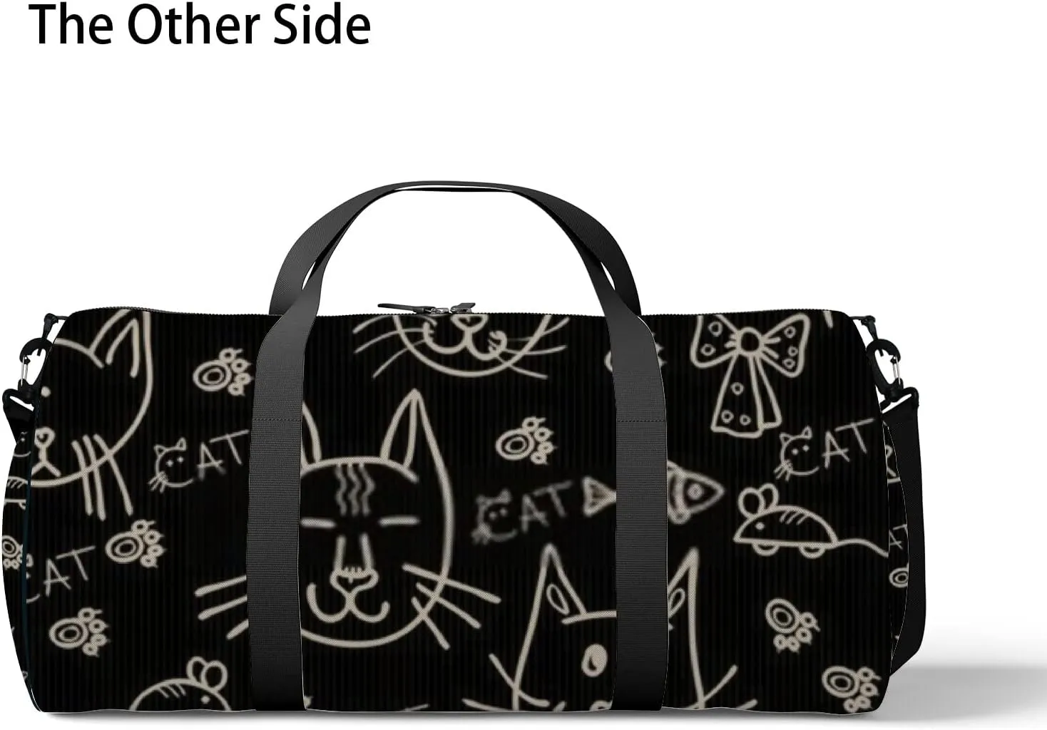 Sports Gym Bag for Women and Men Waterproof Hand Drawn Cats Pattern Black Duffel Bag Lightweight Carryon Traveling Boarding Gripsack