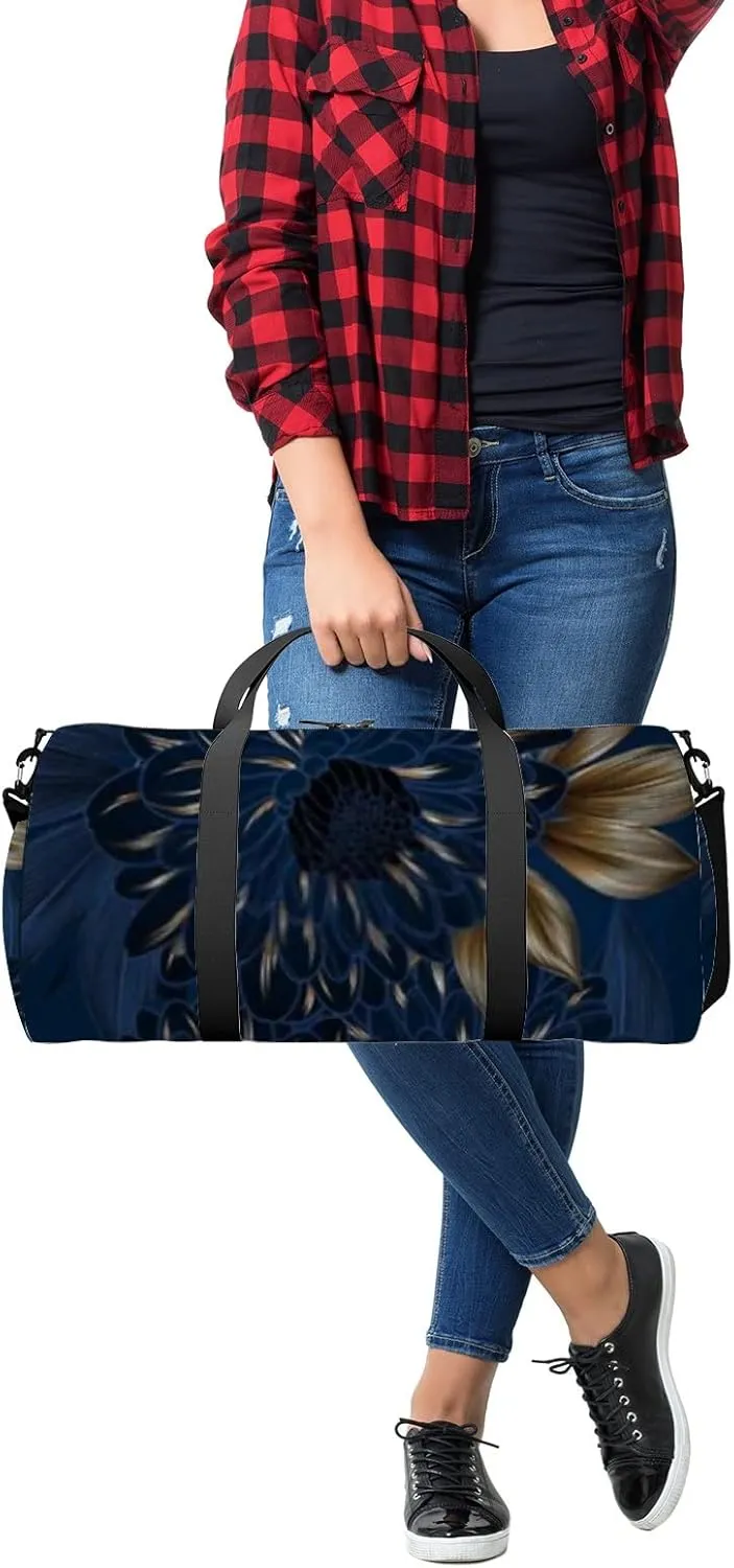Sports Gym Bag for Women and Men Waterproof Hand Drawn Chrysanthemums Flowers Leaves Duffel Bag Lightweight Carryon Traveling Boarding Gripsack