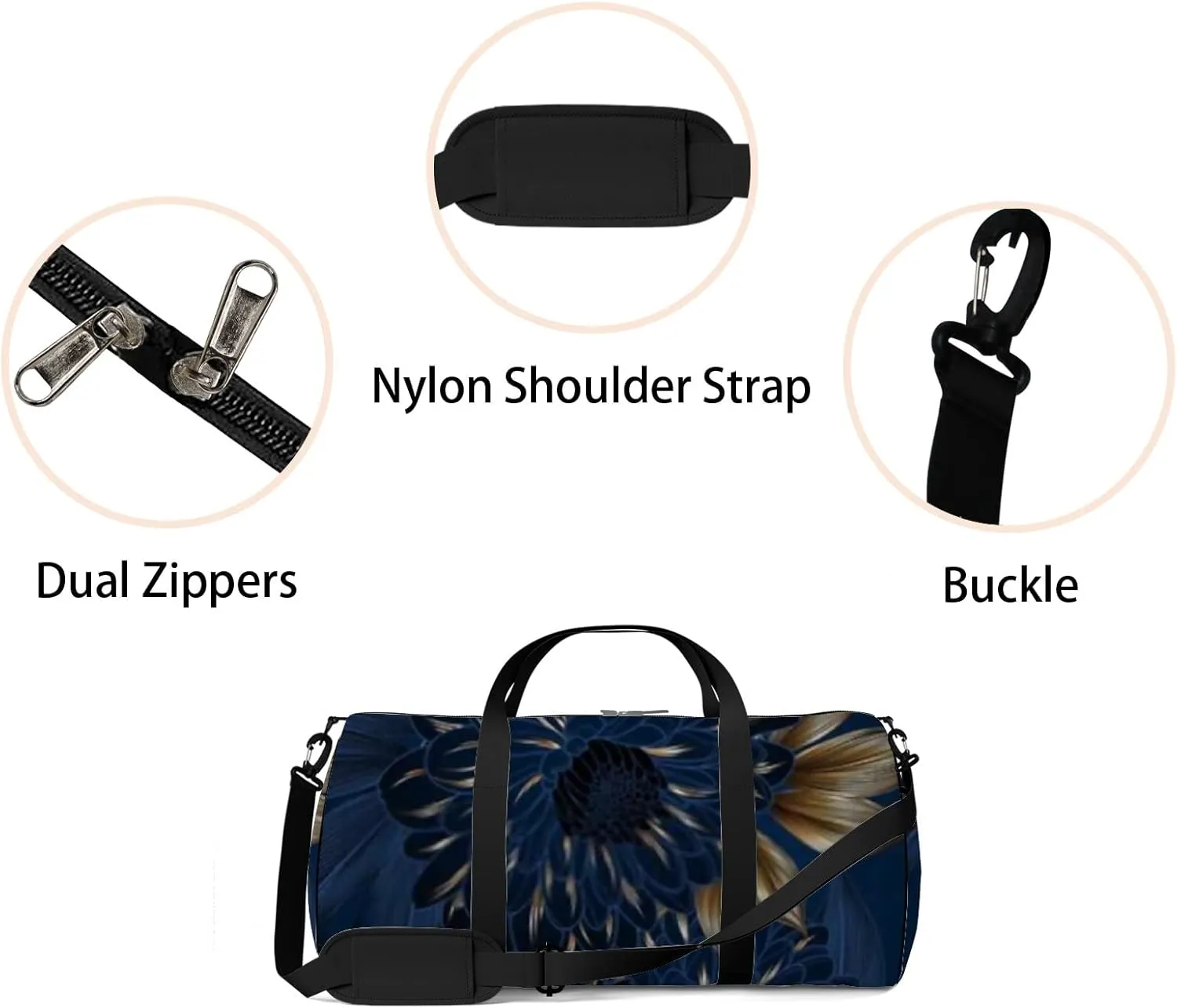 Sports Gym Bag for Women and Men Waterproof Hand Drawn Chrysanthemums Flowers Leaves Duffel Bag Lightweight Carryon Traveling Boarding Gripsack