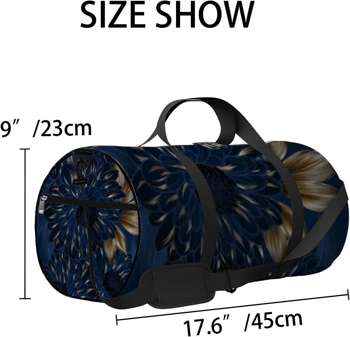 Sports Gym Bag for Women and Men Waterproof Hand Drawn Chrysanthemums Flowers Leaves Duffel Bag Lightweight Carryon Traveling Boarding Gripsack