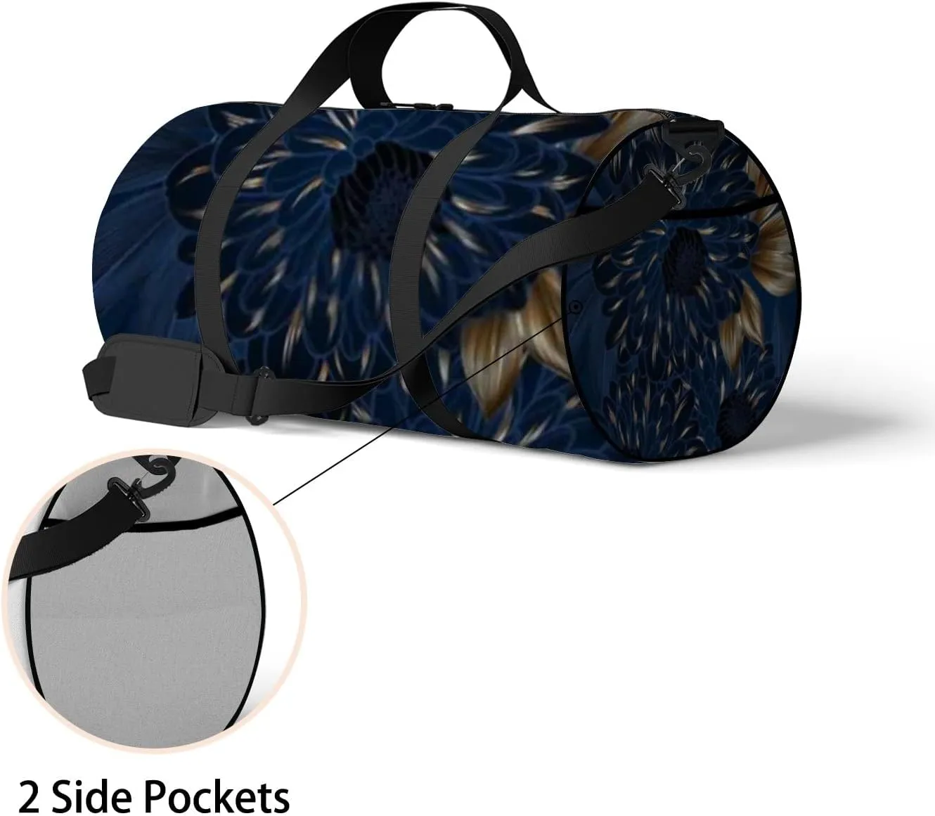 Sports Gym Bag for Women and Men Waterproof Hand Drawn Chrysanthemums Flowers Leaves Duffel Bag Lightweight Carryon Traveling Boarding Gripsack