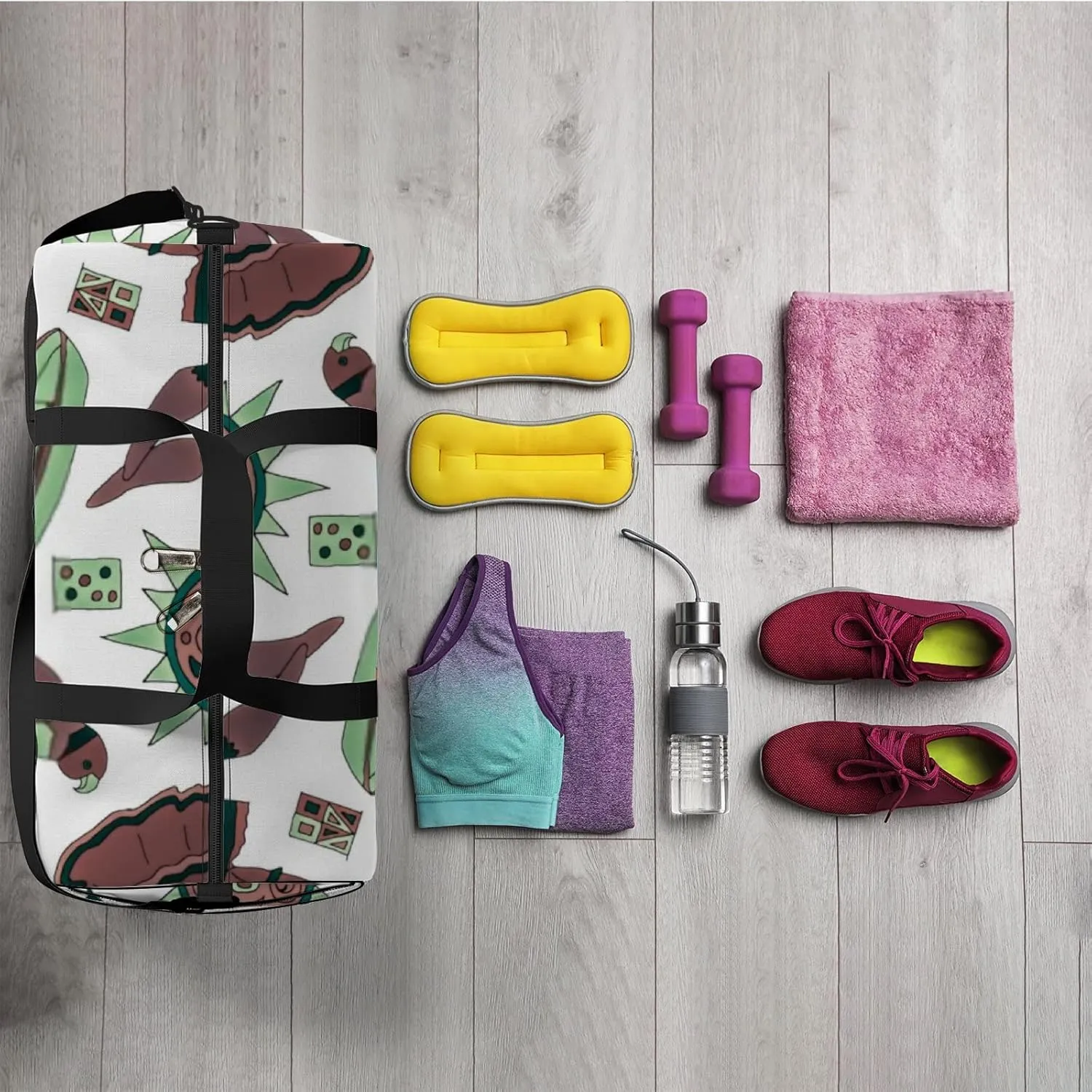 Sports Gym Bag for Women and Men Waterproof Hand Drawn Mexican Elements Duffel Bag Lightweight Carryon Traveling Boarding Gripsack