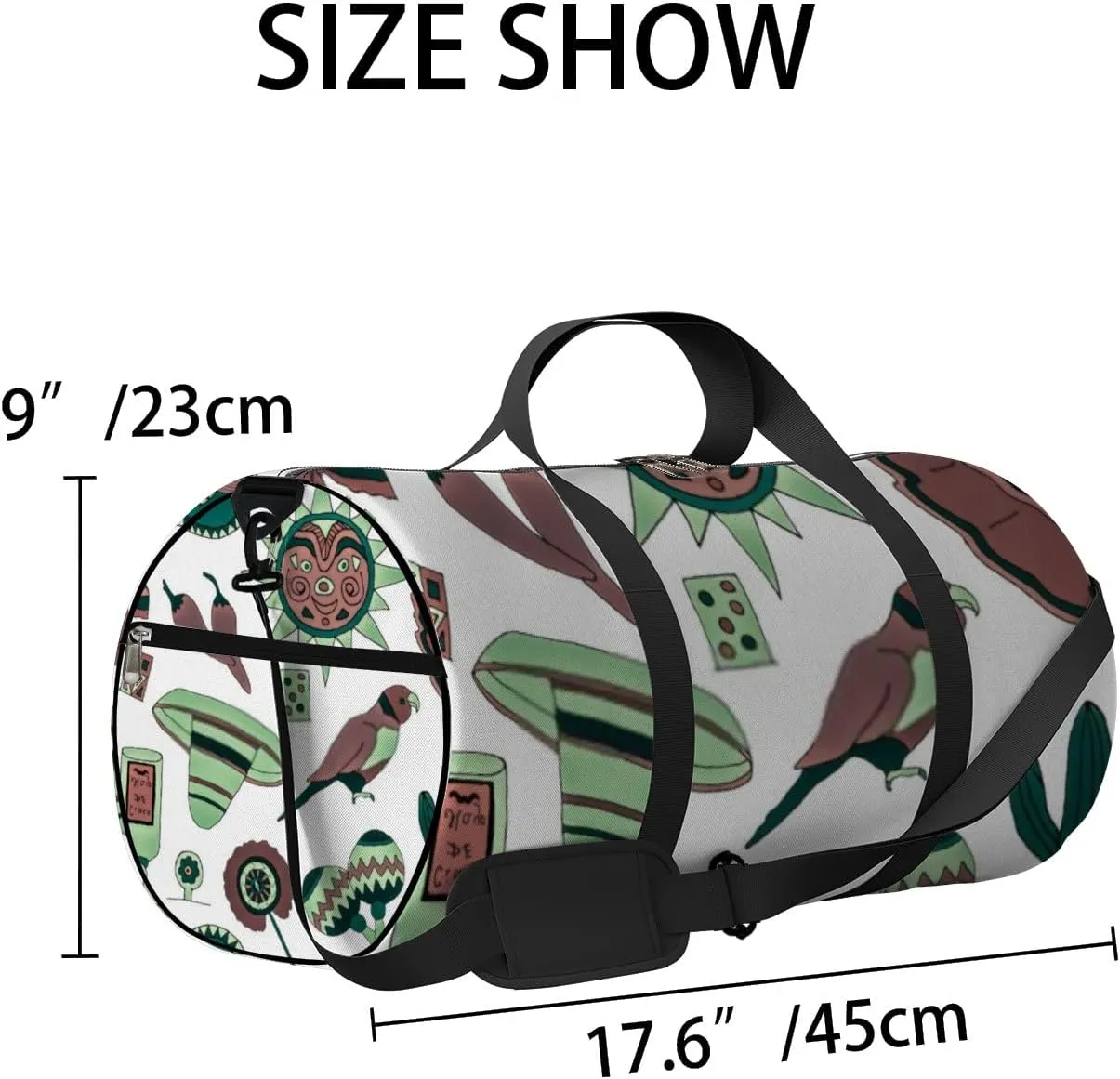 Sports Gym Bag for Women and Men Waterproof Hand Drawn Mexican Elements Duffel Bag Lightweight Carryon Traveling Boarding Gripsack