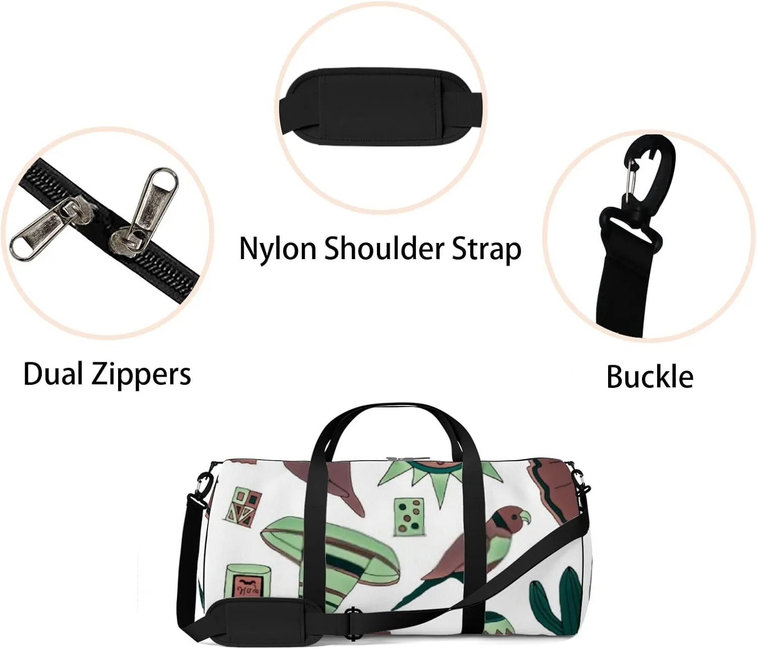 Sports Gym Bag for Women and Men Waterproof Hand Drawn Mexican Elements Duffel Bag Lightweight Carryon Traveling Boarding Gripsack