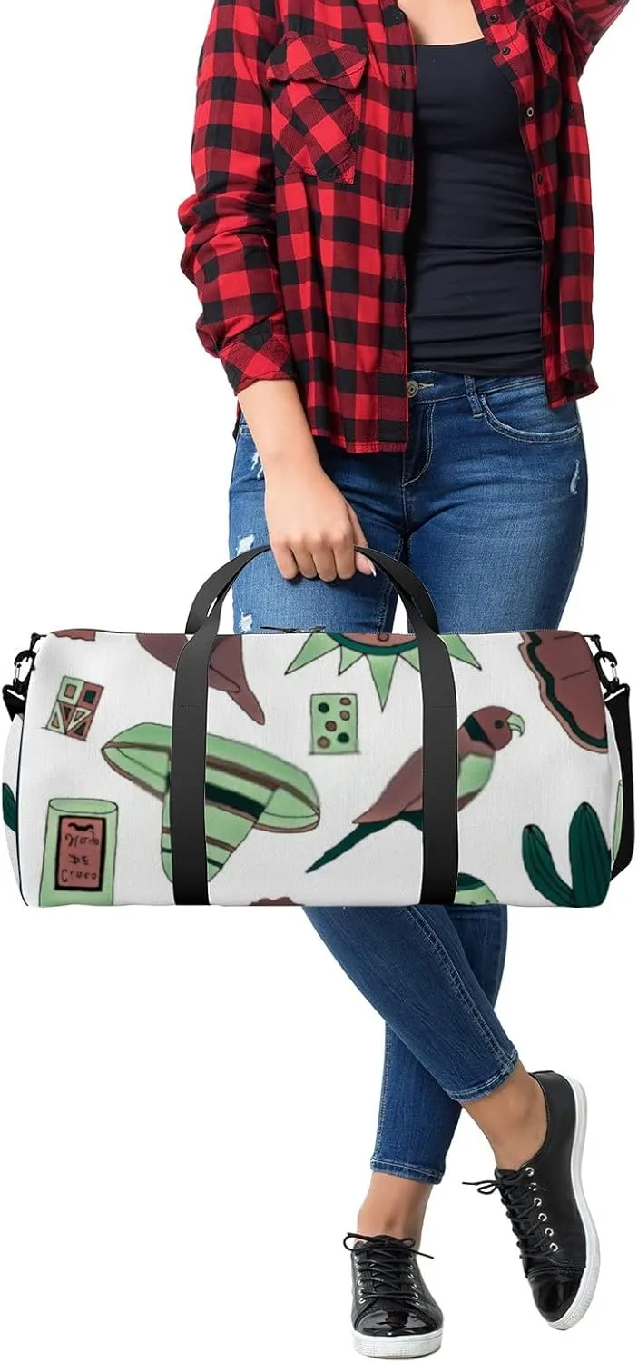 Sports Gym Bag for Women and Men Waterproof Hand Drawn Mexican Elements Duffel Bag Lightweight Carryon Traveling Boarding Gripsack