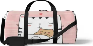 Sports Gym Bag for Women and Men Waterproof Illustration White Cat Duffel Bag Lightweight Carryon Traveling Boarding Gripsack