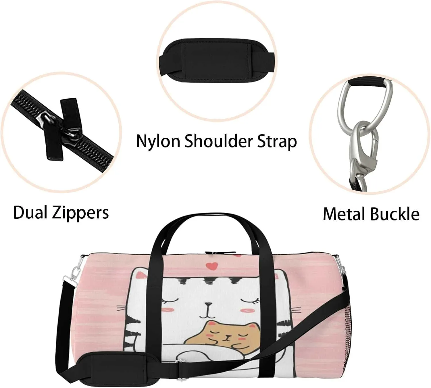 Sports Gym Bag for Women and Men Waterproof Illustration White Cat Duffel Bag Lightweight Carryon Traveling Boarding Gripsack
