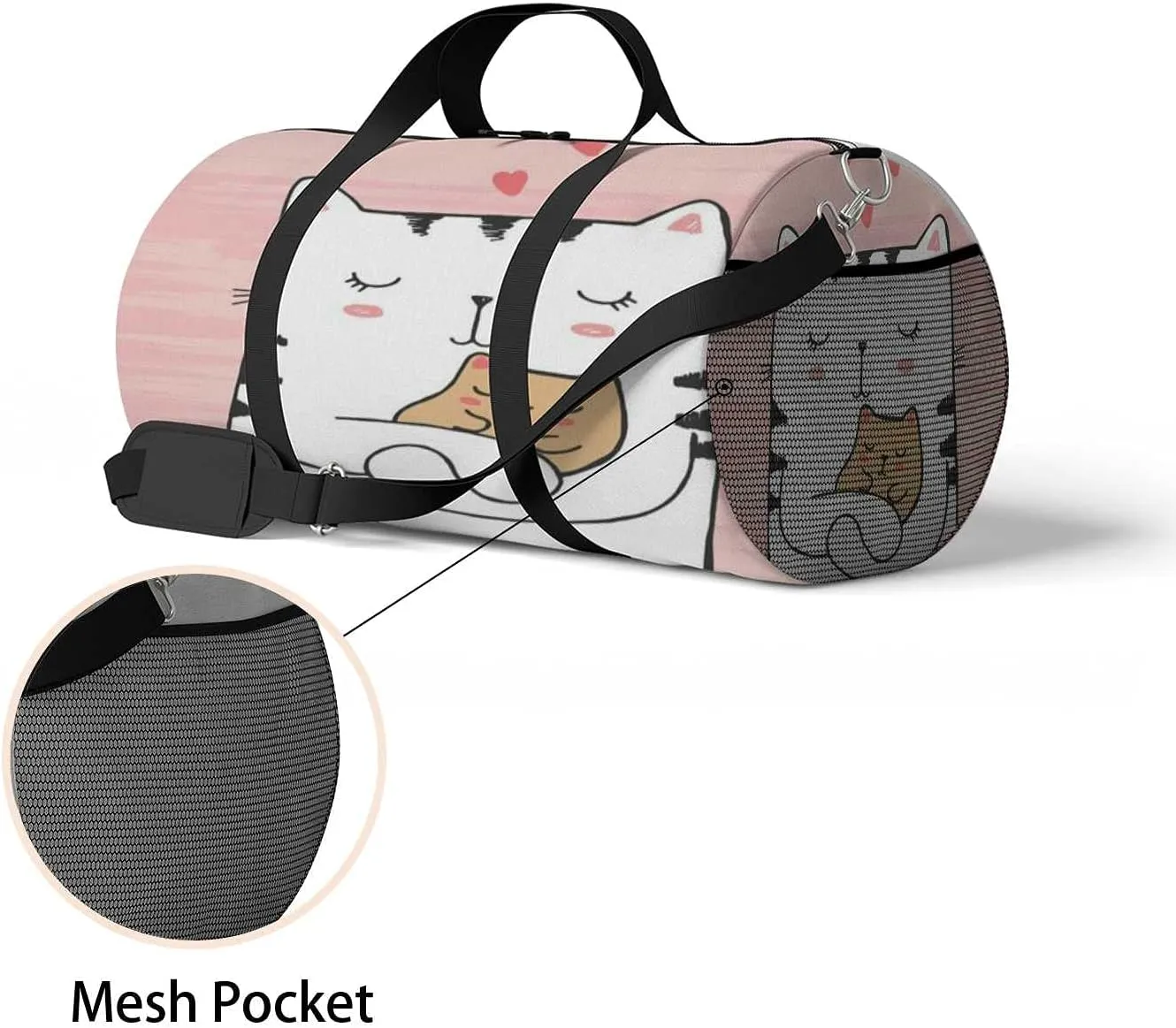 Sports Gym Bag for Women and Men Waterproof Illustration White Cat Duffel Bag Lightweight Carryon Traveling Boarding Gripsack