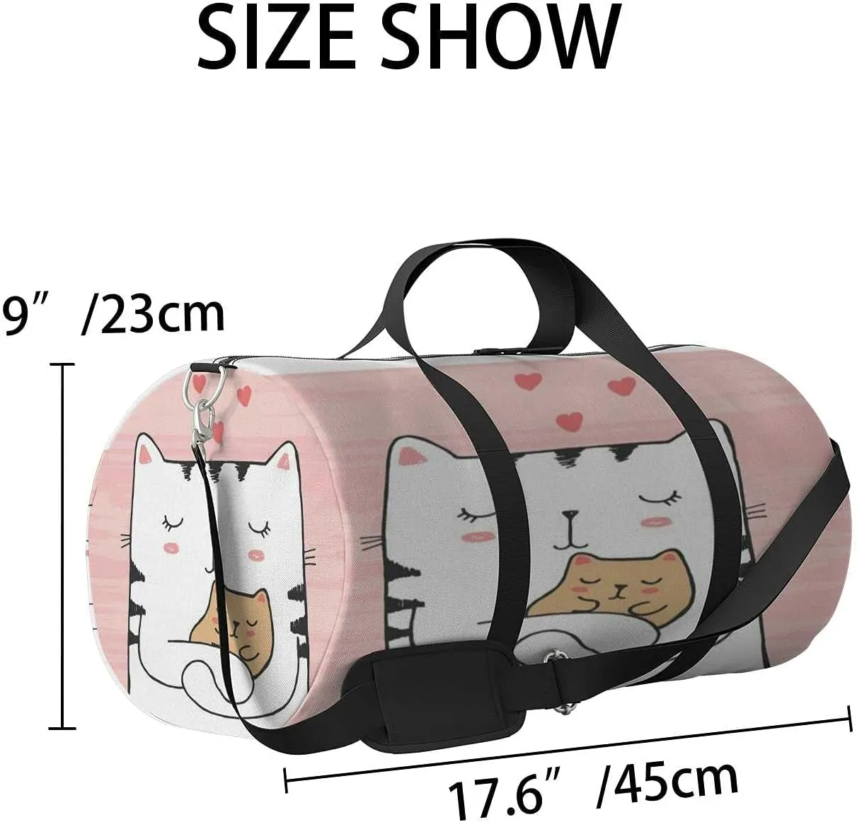 Sports Gym Bag for Women and Men Waterproof Illustration White Cat Duffel Bag Lightweight Carryon Traveling Boarding Gripsack