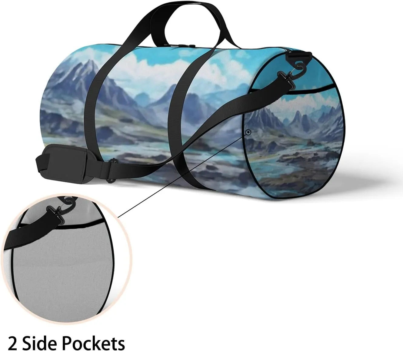 Sports Gym Bag for Women and Men Waterproof Mountains Landscape Sketch Style Duffel Bag Lightweight Carryon Traveling Boarding Gripsack