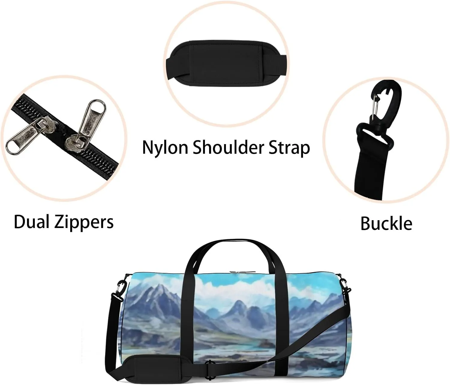 Sports Gym Bag for Women and Men Waterproof Mountains Landscape Sketch Style Duffel Bag Lightweight Carryon Traveling Boarding Gripsack