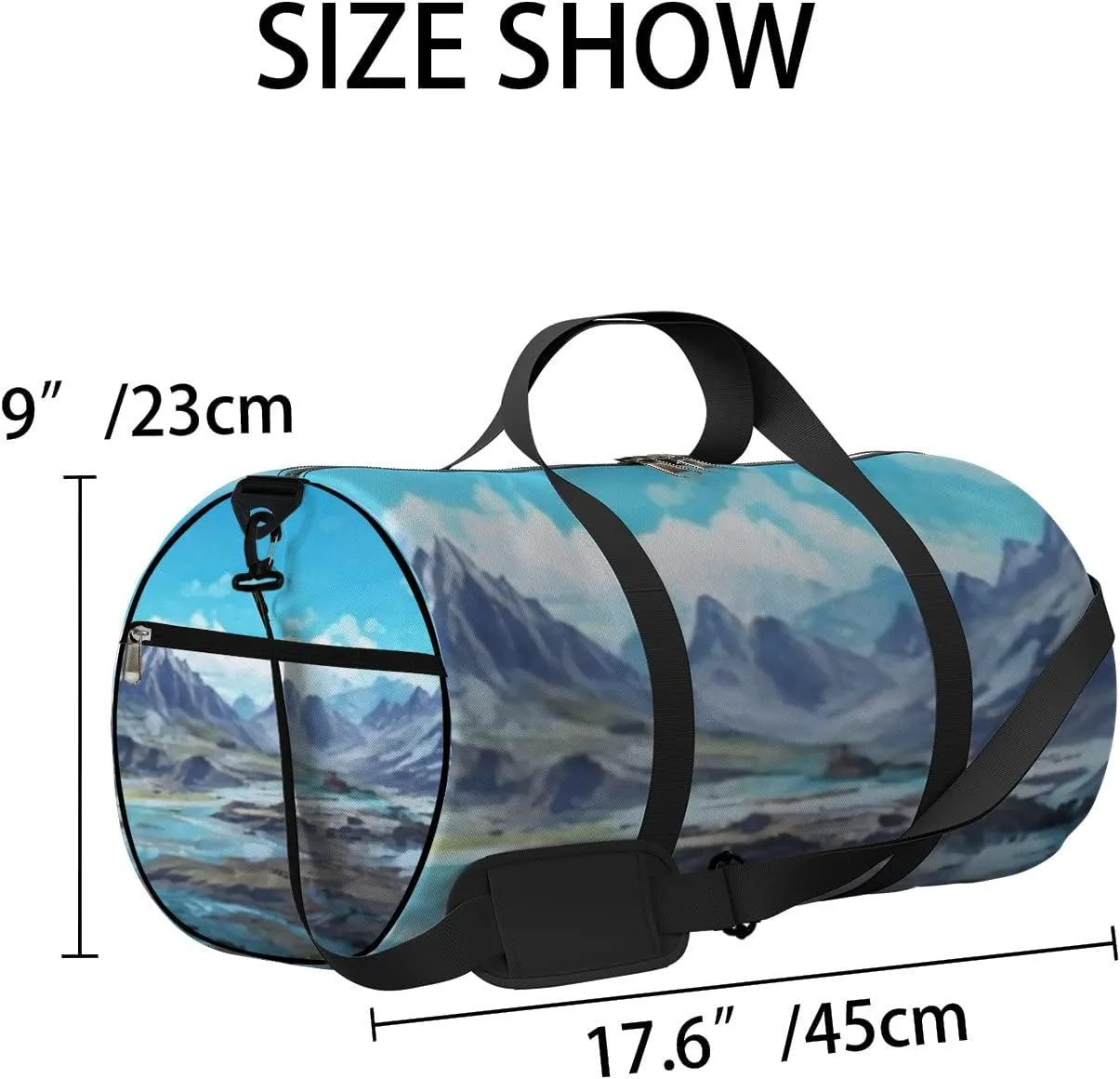 Sports Gym Bag for Women and Men Waterproof Mountains Landscape Sketch Style Duffel Bag Lightweight Carryon Traveling Boarding Gripsack
