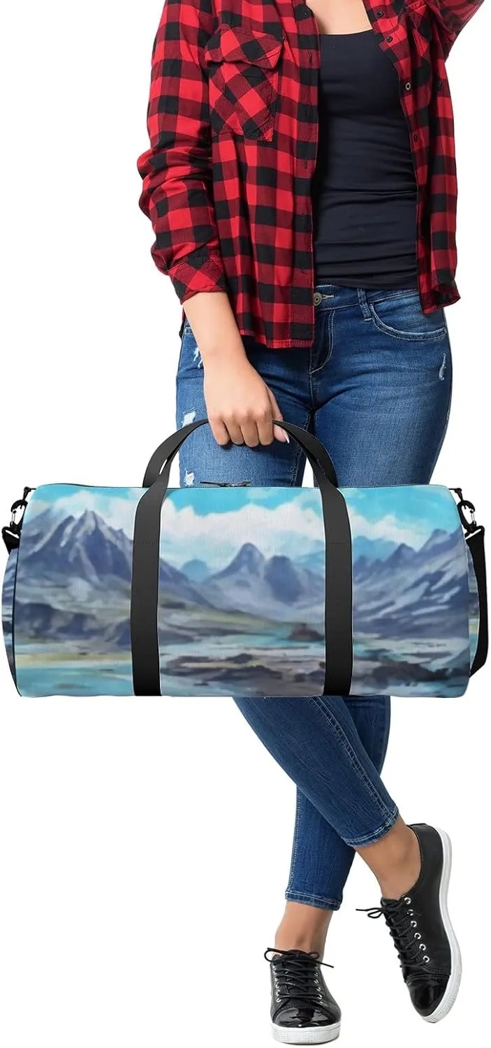 Sports Gym Bag for Women and Men Waterproof Mountains Landscape Sketch Style Duffel Bag Lightweight Carryon Traveling Boarding Gripsack
