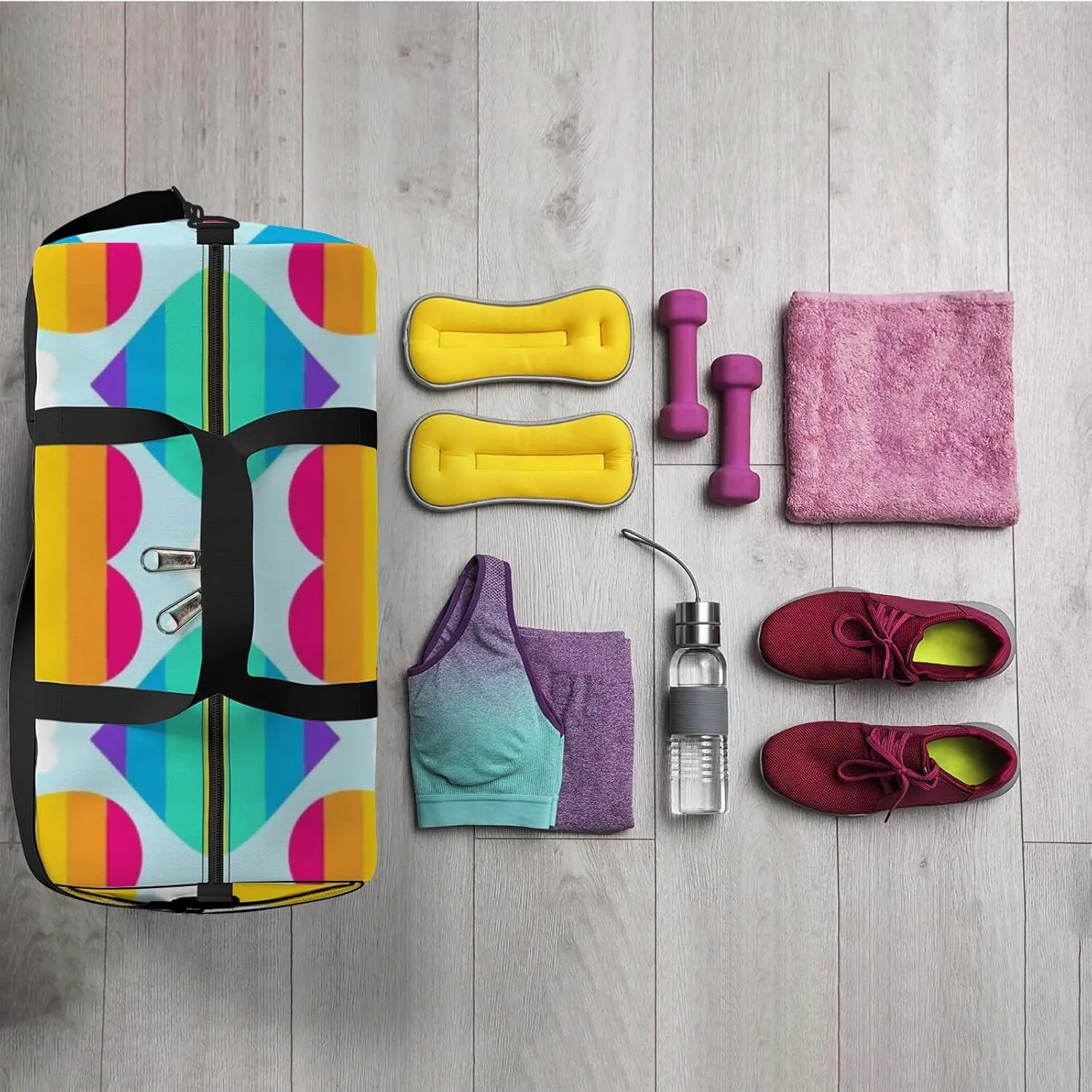 Sports Gym Bag for Women and Men Waterproof Rainbow Hearts Duffel Bag Lightweight Carryon Traveling Boarding Gripsack