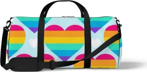 Sports Gym Bag for Women and Men Waterproof Rainbow Hearts Duffel Bag Lightweight Carryon Traveling Boarding Gripsack