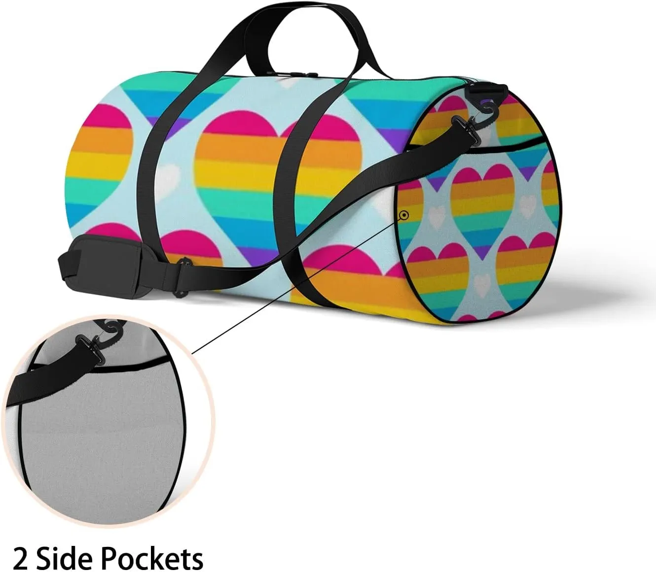 Sports Gym Bag for Women and Men Waterproof Rainbow Hearts Duffel Bag Lightweight Carryon Traveling Boarding Gripsack