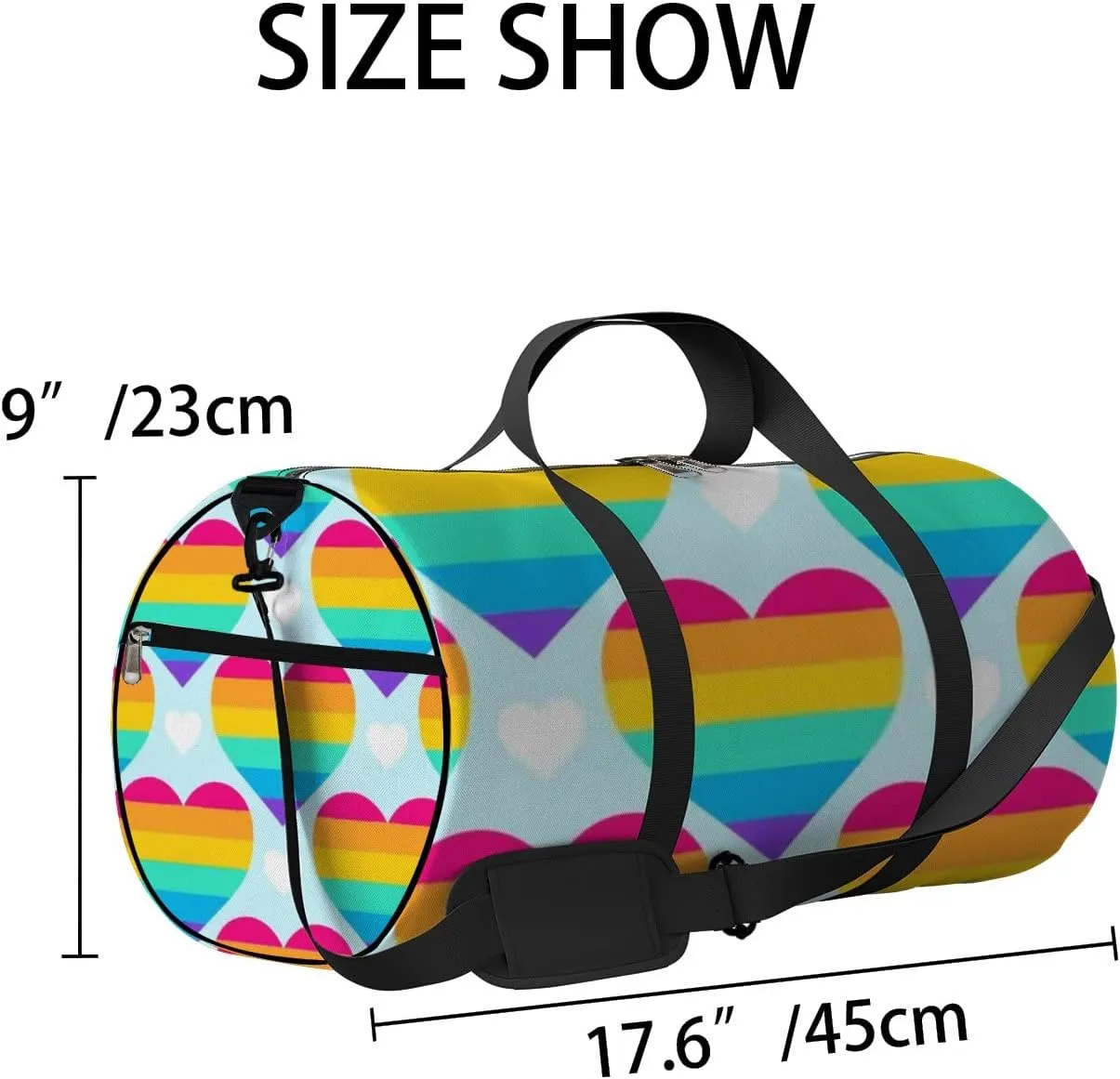 Sports Gym Bag for Women and Men Waterproof Rainbow Hearts Duffel Bag Lightweight Carryon Traveling Boarding Gripsack