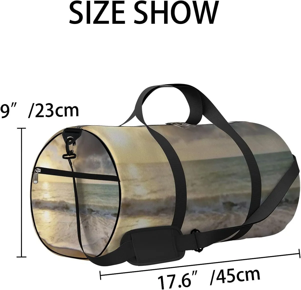 Sports Gym Bag for Women and Men Waterproof Sandy Seashore at Sunset Duffel Bag Lightweight Carryon Traveling Boarding Gripsack