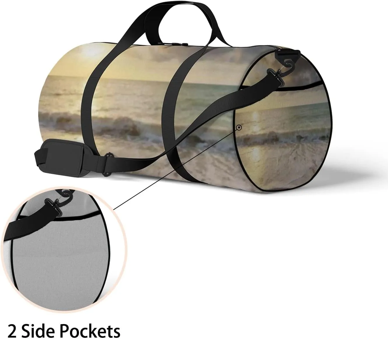 Sports Gym Bag for Women and Men Waterproof Sandy Seashore at Sunset Duffel Bag Lightweight Carryon Traveling Boarding Gripsack