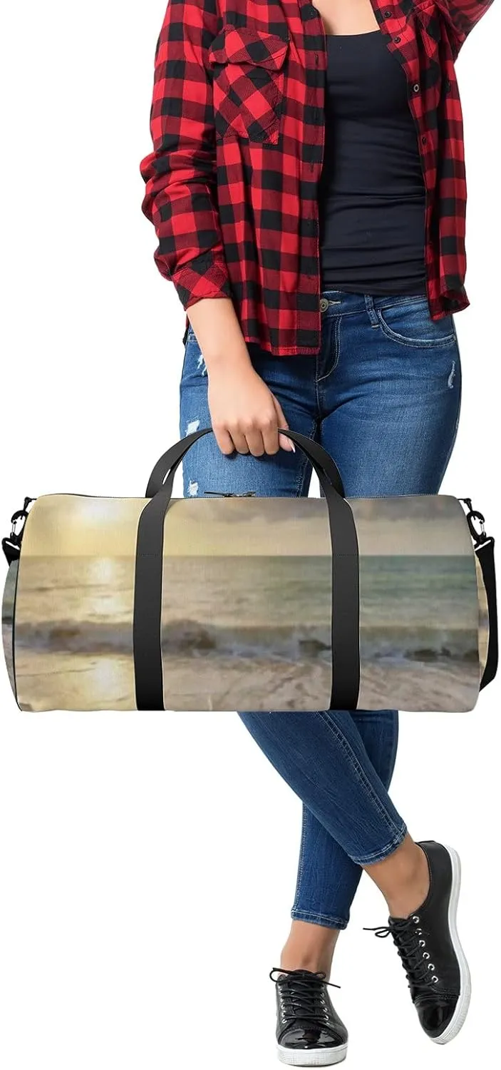 Sports Gym Bag for Women and Men Waterproof Sandy Seashore at Sunset Duffel Bag Lightweight Carryon Traveling Boarding Gripsack