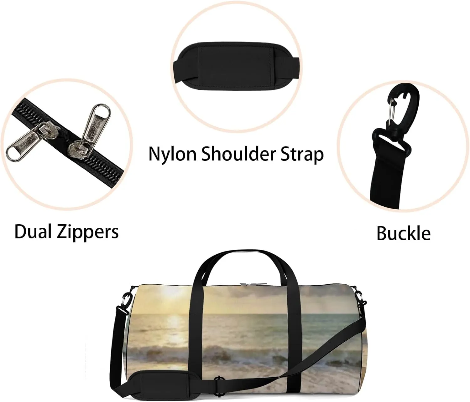 Sports Gym Bag for Women and Men Waterproof Sandy Seashore at Sunset Duffel Bag Lightweight Carryon Traveling Boarding Gripsack