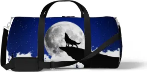 Sports Gym Bag for Women and Men Waterproof Wolf Scene Moon Duffel Bag Lightweight Carryon Traveling Boarding Gripsack
