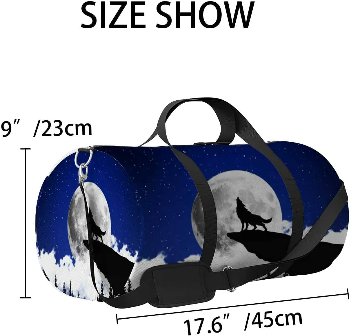 Sports Gym Bag for Women and Men Waterproof Wolf Scene Moon Duffel Bag Lightweight Carryon Traveling Boarding Gripsack