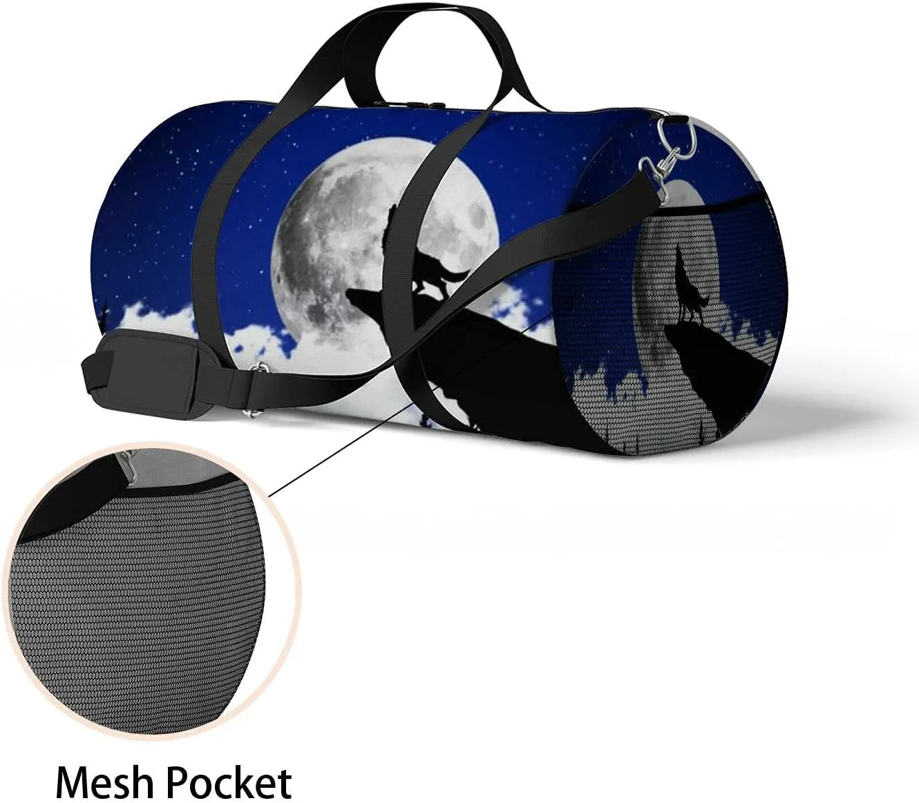 Sports Gym Bag for Women and Men Waterproof Wolf Scene Moon Duffel Bag Lightweight Carryon Traveling Boarding Gripsack
