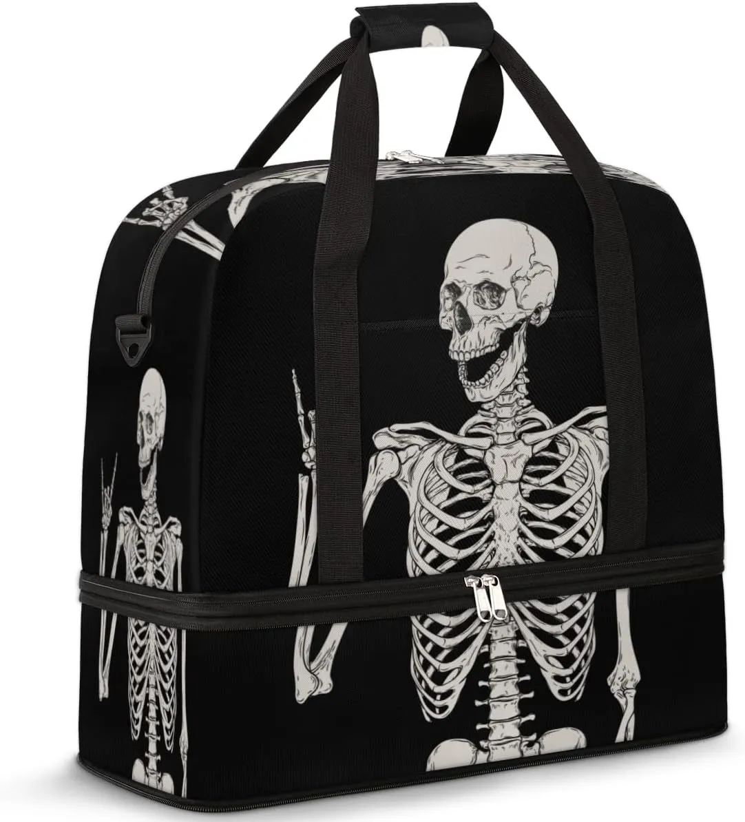 Sports Gym Bag, Human Skeleton Skull Halloween Travel Duffel Bag with Shoes Compartment Waterproof Overnight Bag Workout Weekender Bag Boys Girls Yoga Dance Bag Gym Tote Bag for Women Men