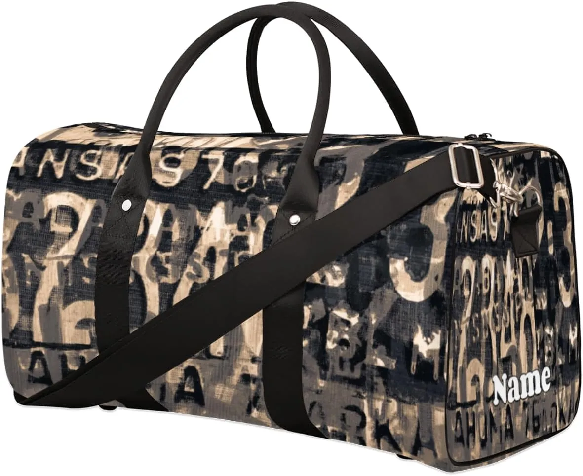 Sports Gym Duffel Bag Customized Name for Women & Men, Abstract African Egyptian Patterns Waterproof Tote Beach Bag Foldable Personal Item Travel Bag for Weekender Overnight Dance Carry-On Bag