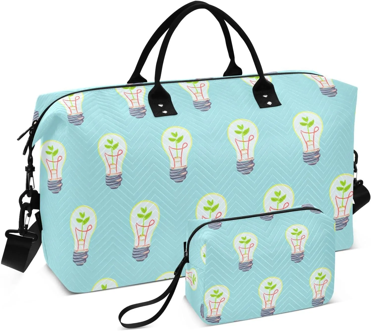 Sprout Bulb Pattern Sports Gym Bag for Women Men Travel Duffel Bag Weekend Overnight Carry on Bag with Toiletry Bag Yoga Bag for Yoga Workout Swimming Hospital Plane
