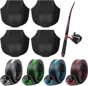 Sratte 8 Pack Fishing Rod Sleeves Reel Bags Casting Rod Socks Reel Cover Protective Fishing Case Braided Mesh Protector for Bait Casting Sea Fly Ice(for S Size Water Drop Wheel)